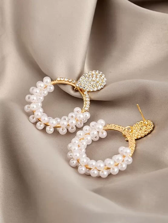 Rhinestone Decor Faux Pearl Drop Earrings - Image 3