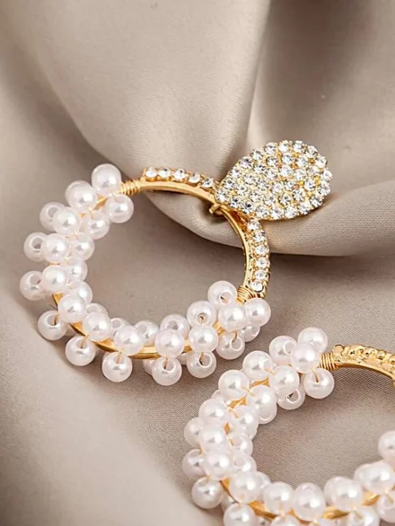 Rhinestone Decor Faux Pearl Drop Earrings - Image 2