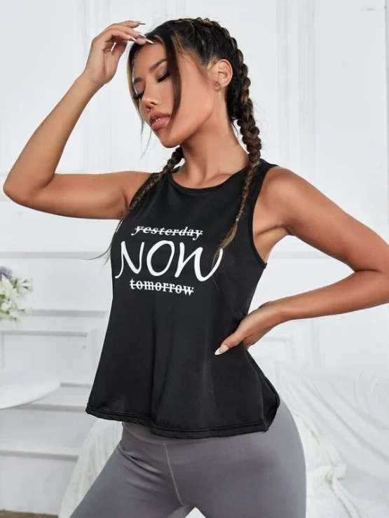 Letter Graphic Twist Back Sports Tank Top - Image 2