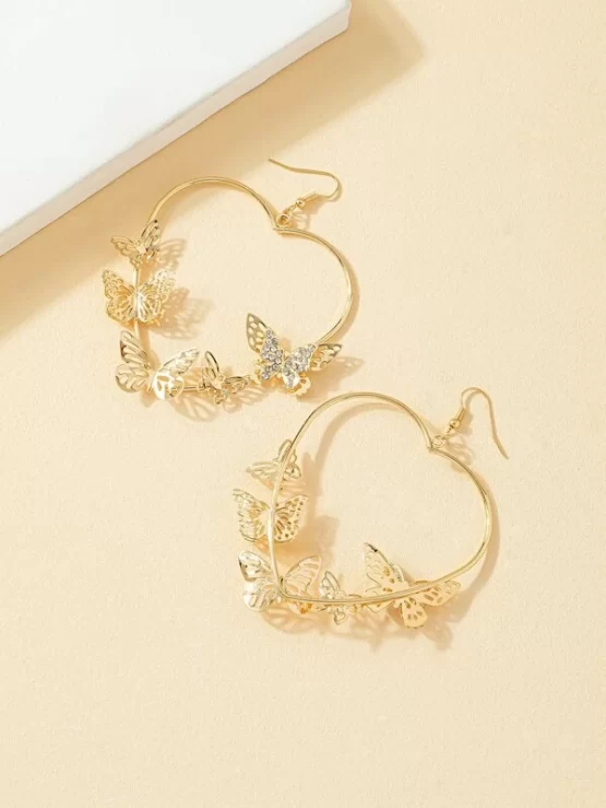 Rhinestone Butterfly Decor Heart Drop Earrings - Image 3