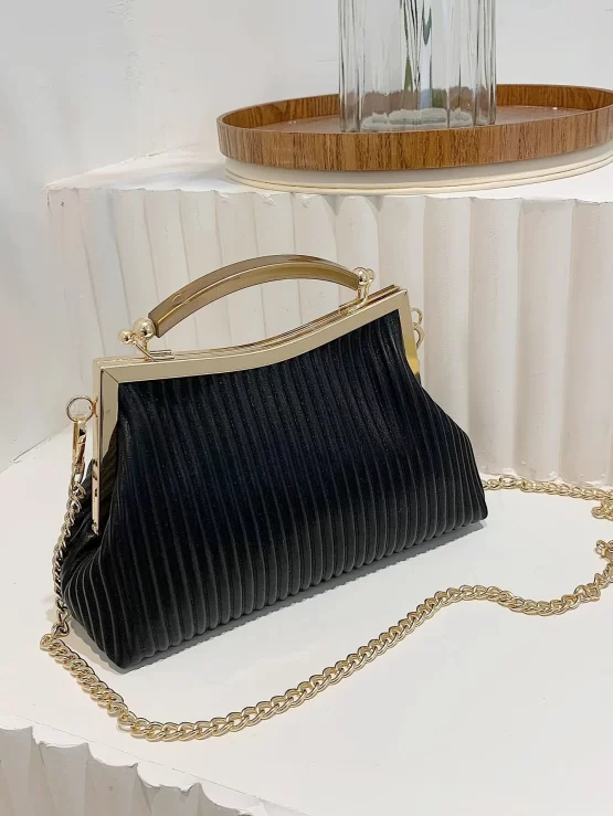 Ruched Kiss Lock Chain Top Handle Novelty Bag - Image 3