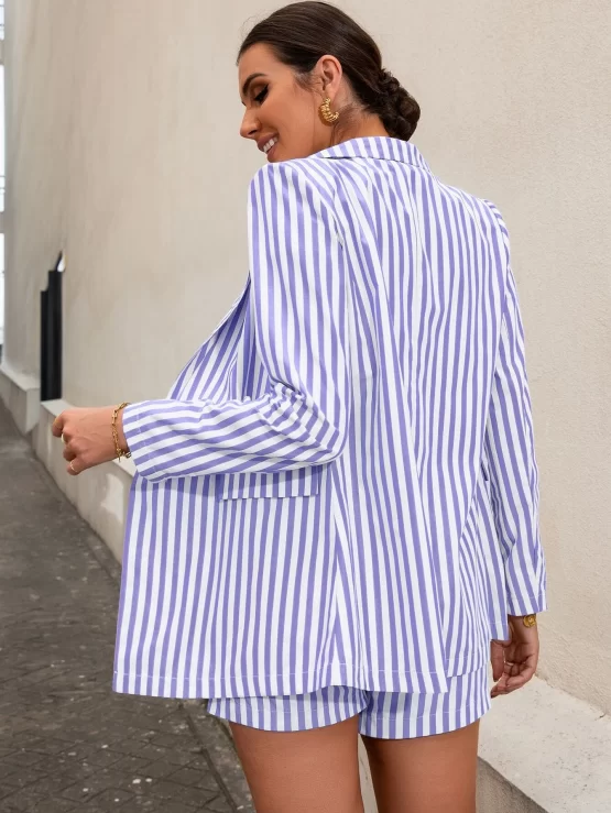Striped Double Button Blazer With Shorts - Image 2