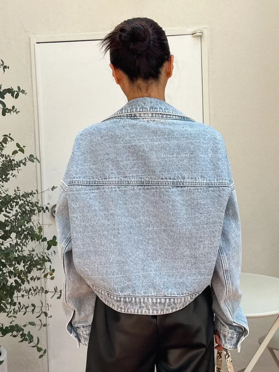 DAZY Drop Shoulder Asymmetrical Hem Denim Jacket - Image 3