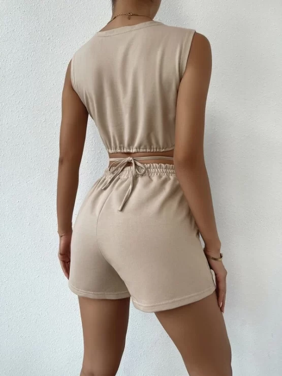 Criss Cross Tie Back Crop Top & Track Shorts Set - Image 5