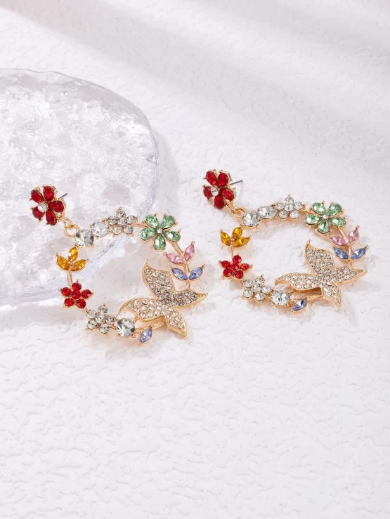 Rhinestone Flower & Butterfly Decor Drop Earrings - Image 3