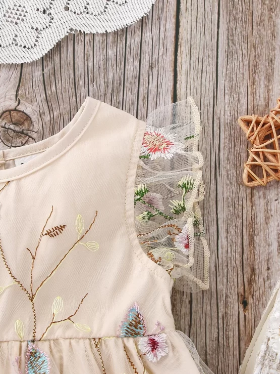 Baby Floral Embroidery Ruffle Trim Dress - Image 2