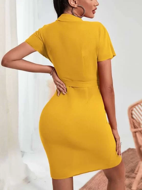 Batwing Sleeve Ruched Button Up Belted Dress - Image 2