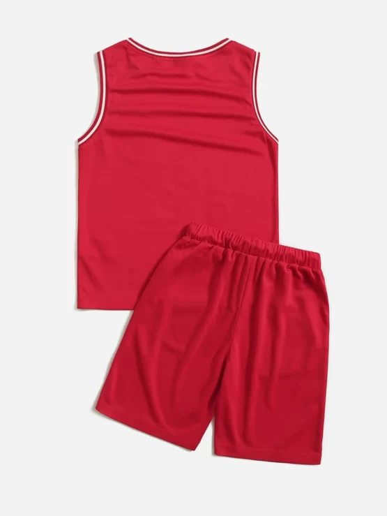 Boys Letter Graphic Basketball Jersey Top Tank & Track Shorts - Image 3