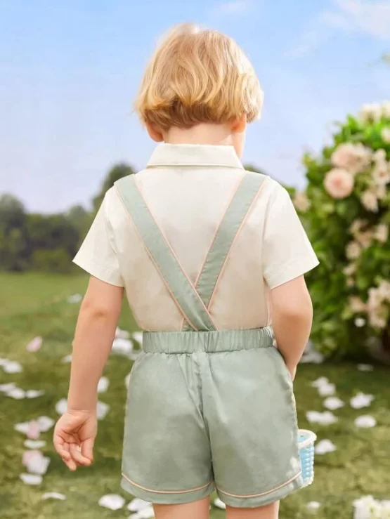 Toddler Boys Bow Front Button Through Shirt & Suspender Shorts - Image 4