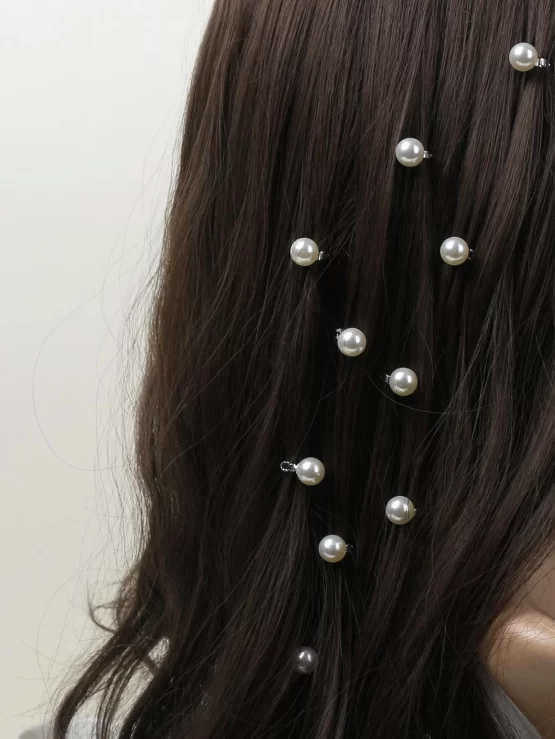 Ten Pieces Faux Pearls Copper Decor Hair Ring - Image 2