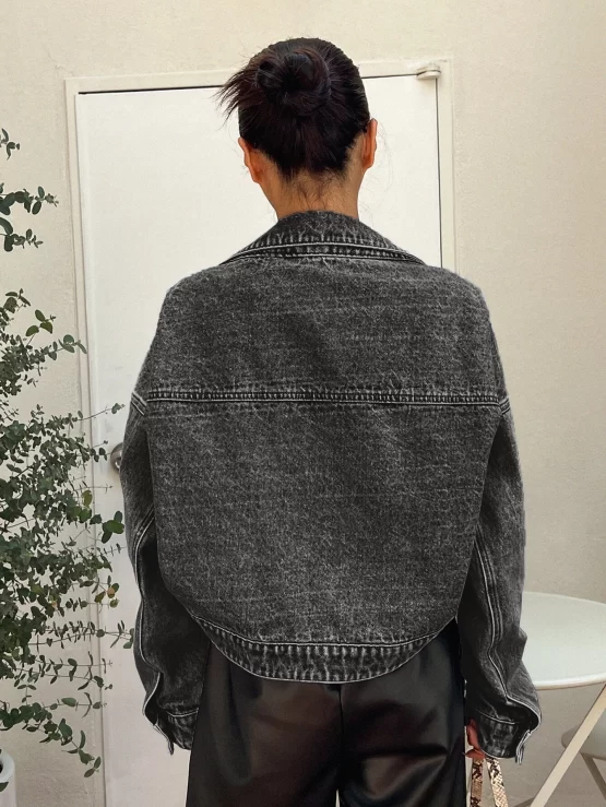 DAZY Drop Shoulder Asymmetrical Hem Denim Jacket - Image 5