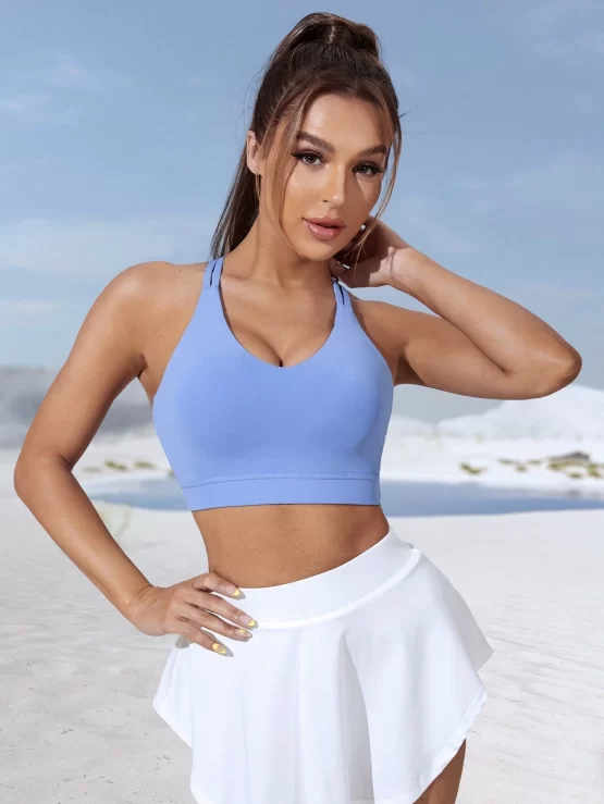 Criss Cross Strappy Crossed Straps Back Sports Bra - Image 8