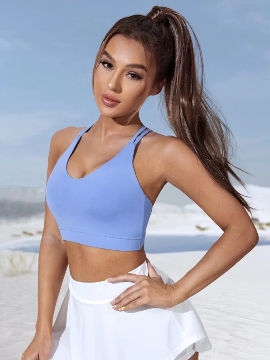 Criss Cross Strappy Crossed Straps Back Sports Bra - Image 9