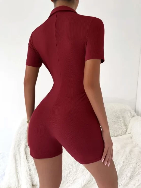 Surplice Collar Neck Tie Side Unitard Romper - Image 4