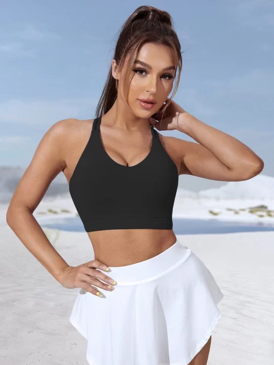 Criss Cross Strappy Crossed Straps Back Sports Bra - Image 11