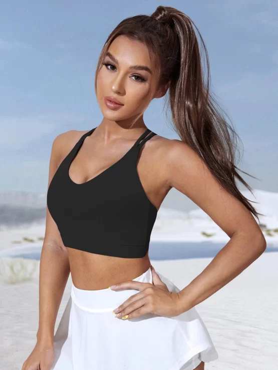Criss Cross Strappy Crossed Straps Back Sports Bra - Image 10