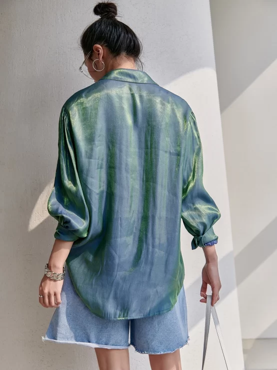 DAZY Bishop Sleeve Holographic Hem Shirt - Image 2