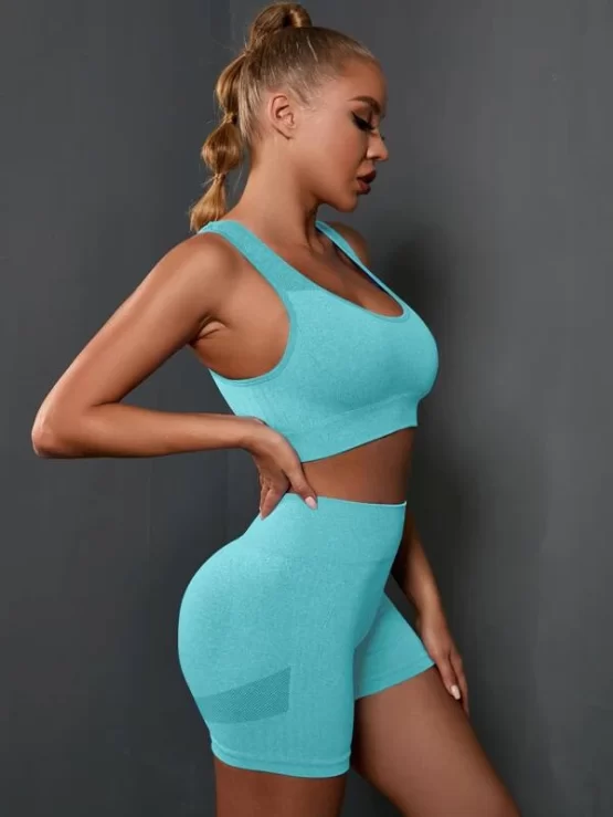 Cut Out Plain Shorts Scrunch Butt Sports Set - Image 4