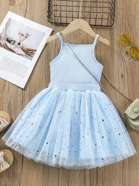 Toddler Girls Rib-knit Cami Top & Star Mesh Skirt - Image 3