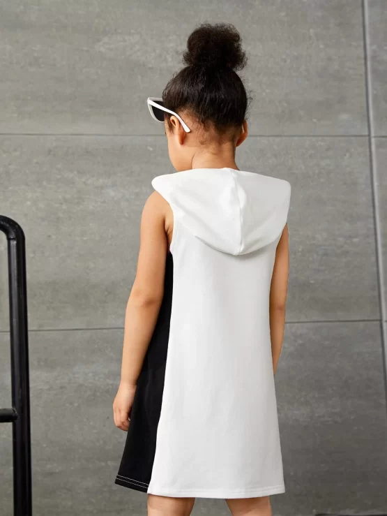 Toddler Girls Letter Graphic Hooded Tank Sleeve Dress - Image 3