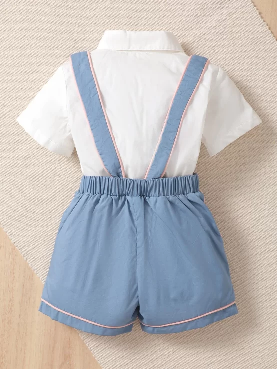 Toddler Boys Bow Front Button Through Shirt & Suspender Shorts - Image 7