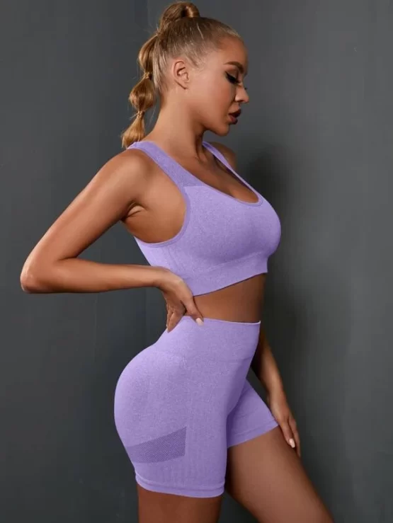 Cut Out Plain Shorts Scrunch Butt Sports Set - Image 2