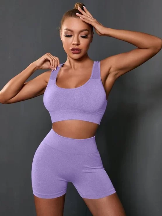 Cut Out Plain Shorts Scrunch Butt Sports Set - Image 3