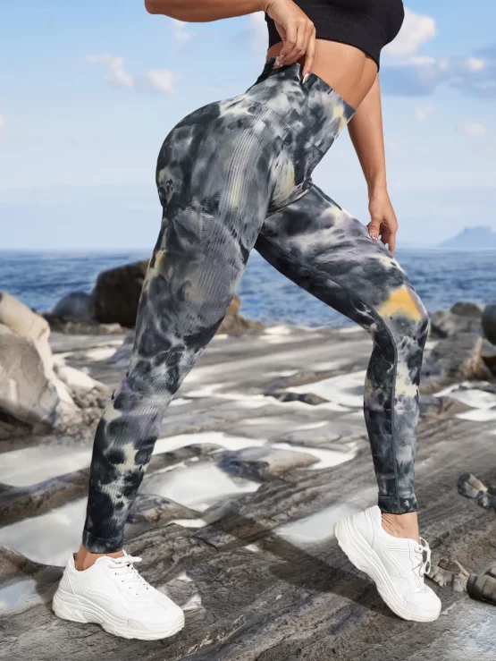 Tie Dye Wideband Waist Scrunch Butt Sports Leggings - Image 2