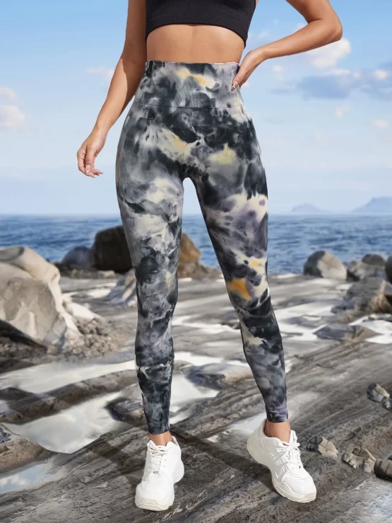 Tie Dye Wideband Waist Scrunch Butt Sports Leggings - Image 3