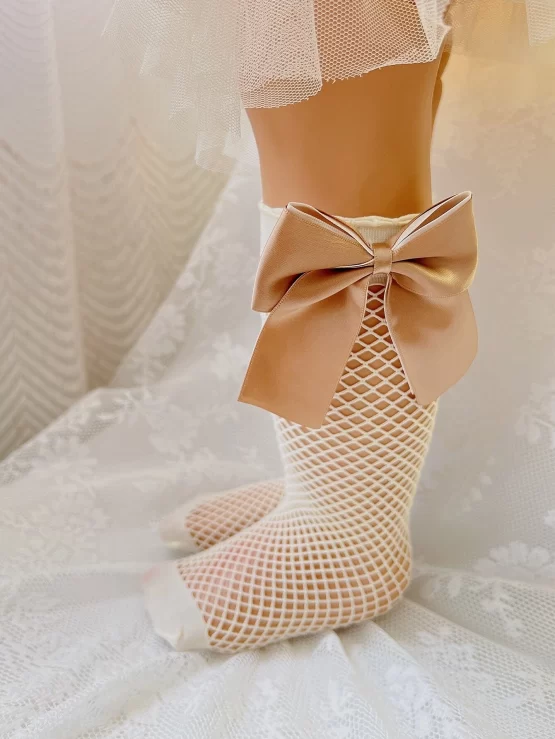 Toddler Girls One Pair Bow Fishnet Decor Socks - Image 3