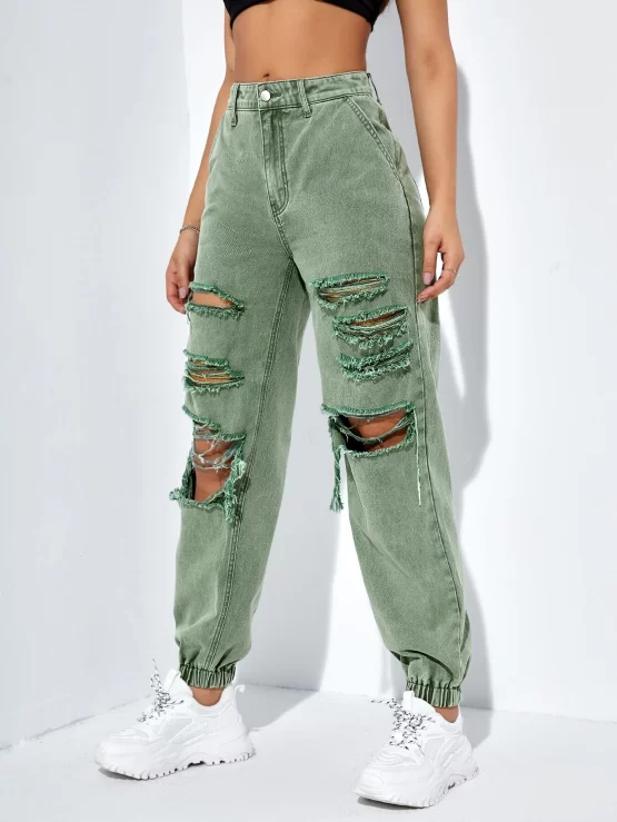 Ripped Cut Out Jogger High Waist Jeans - Image 3