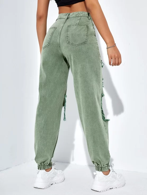 Ripped Cut Out Jogger High Waist Jeans - Image 2