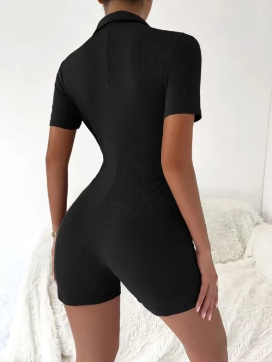 Surplice Collar Neck Tie Side Unitard Romper - Image 3