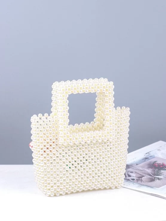 Mini Bead Decor Evening Double Handle Bag - Image 4