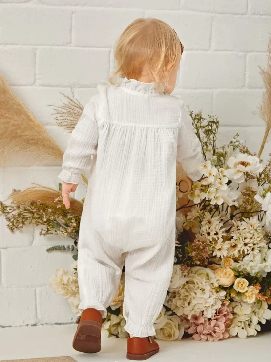 Baby Ruffle Trim Contrast Lace Flounce Sleeve Jumpsuit - Image 2
