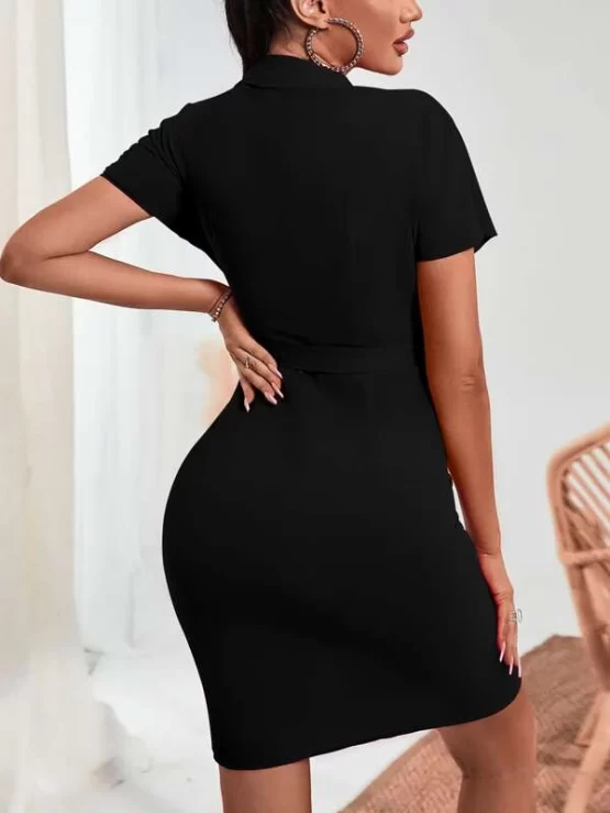 Batwing Sleeve Ruched Button Up Belted Dress - Image 6