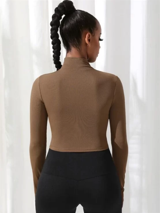 Breathable Zipper Front Marled Knit Sports Jacket - Image 5