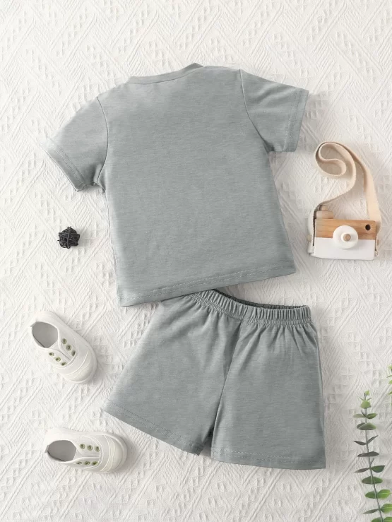 Baby Casual Solid Quarter Button Tee & Shorts - Image 3