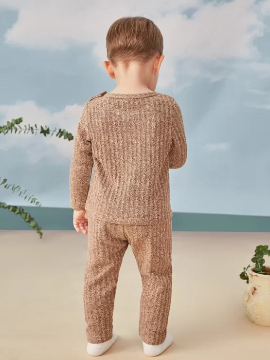 Baby Plain Fake Button Front Tee & Pants - Image 2