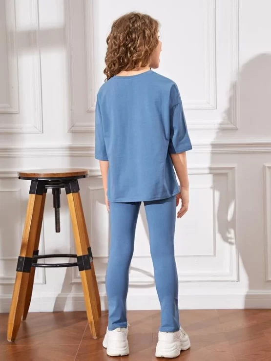 Girls Patched Detail Drop Shoulder Tee & Slit Hem Pants - Image 5