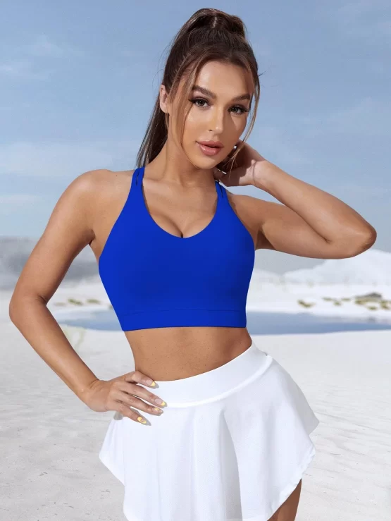 Criss Cross Strappy Crossed Straps Back Sports Bra - Image 2