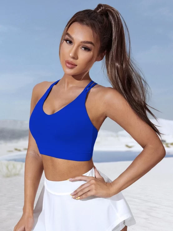 Criss Cross Strappy Crossed Straps Back Sports Bra - Image 3