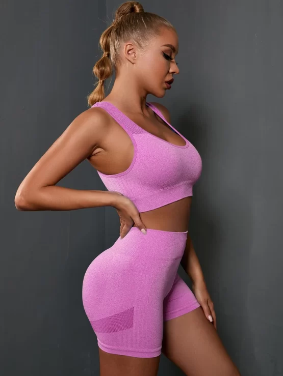 Cut Out Plain Shorts Scrunch Butt Sports Set - Image 11