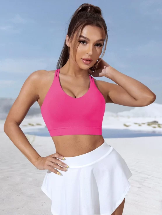 Criss Cross Strappy Crossed Straps Back Sports Bra - Image 4