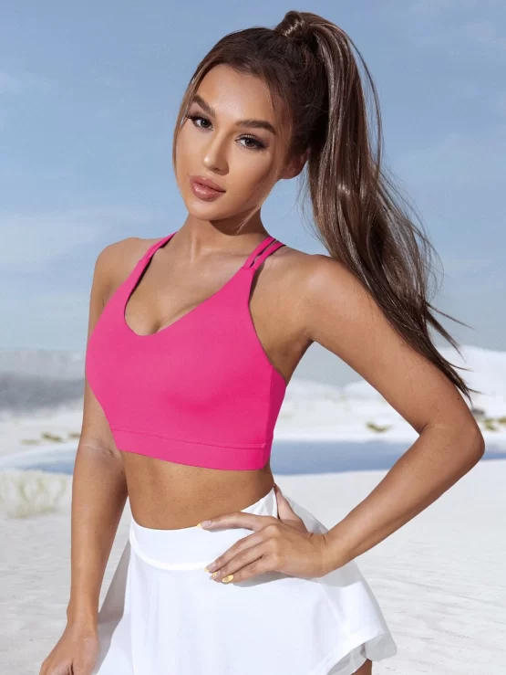 Criss Cross Strappy Crossed Straps Back Sports Bra - Image 5