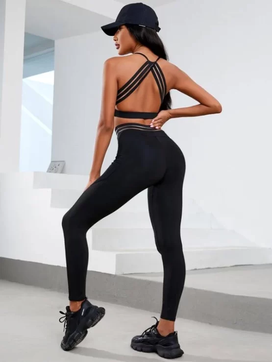 Mesh Insert Backless Sports Set With Phone Pocket - Image 2