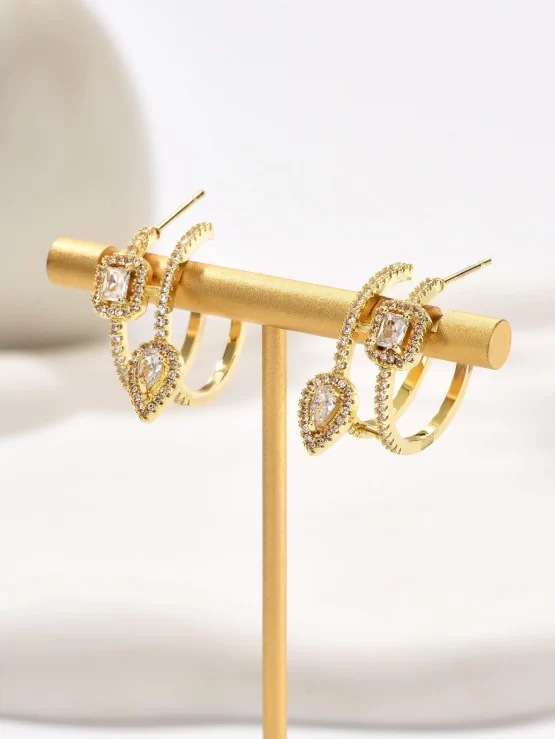 Zircon Cuff Copper Hoop Decor Earrings - Image 2