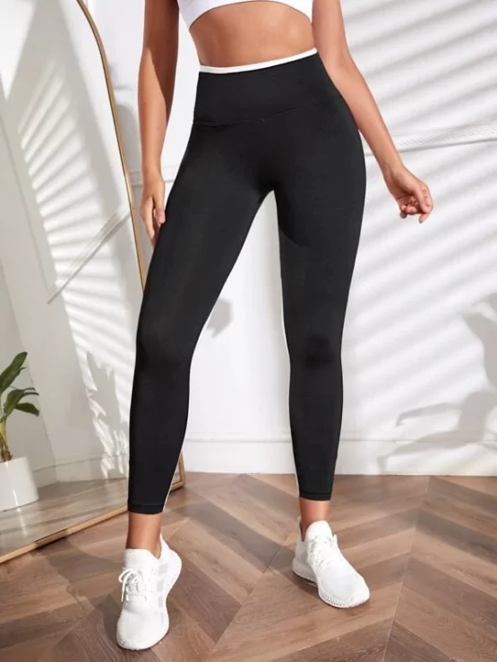 Two Tone Contrast Mesh Sports Leggings - Image 2