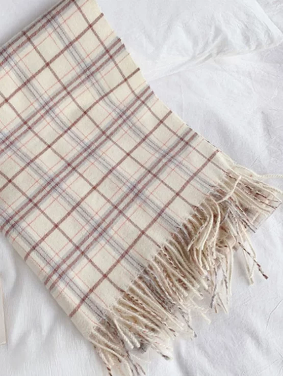 DAZY Plaid Casual Fringe Trim Print Scarf - Image 2