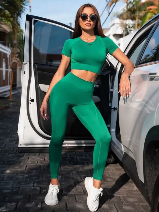Solid Raglan Sleeve Sport Tee & Leggings Set - Image 2